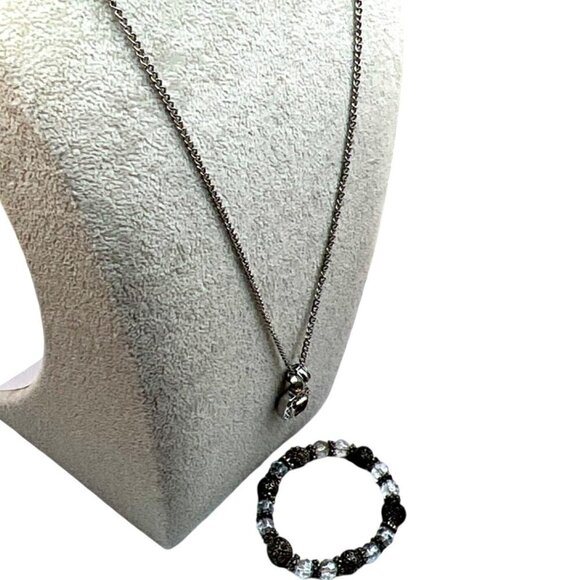 Vintage Silver & Crystal Beaded Bracelet With Pink Stone Pendant Necklace Set. - Picture 10 of 16